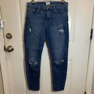Hudson Jeans Nico Mid Rise Super Skinny Distressed Ripped Blue Jeans in Umbro